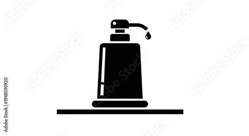 Black liquid soap dispenser icon with drop falling, isolated on white background, hygiene concept
