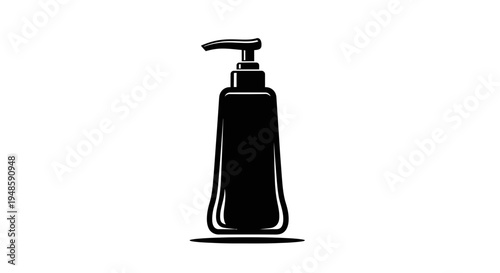 Black Pump Bottle Icon, Minimalist Design, Isolated on White Background