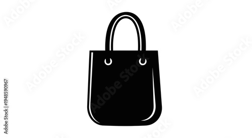 Black shopping bag icon, simple tote bag illustration, vector graphic