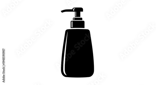 Black Soap Dispenser Icon, Simple Liquid Pump Bottle Silhouette for Hygiene and Cleanliness