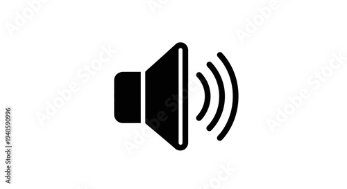 Black Speaker Icon with Sound Waves, Volume Symbol, Audio Signal