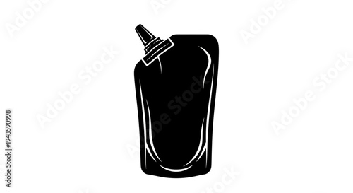 Black Squeeze Pouch with Cap Icon, Vector Illustration
