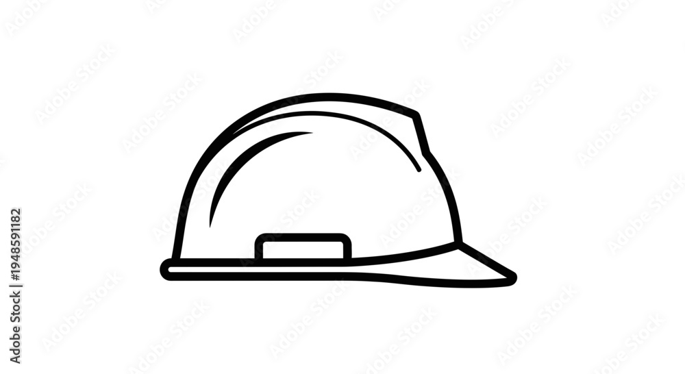 Fototapeta premium Black and White Hard Hat Icon, Safety Helmet Symbol, Construction Protection Gear