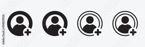 Add user profile person icons with plus sign for social network account vector