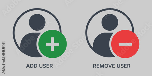 Add user remove user concept icons with plus and minus symbols on user silhouettes