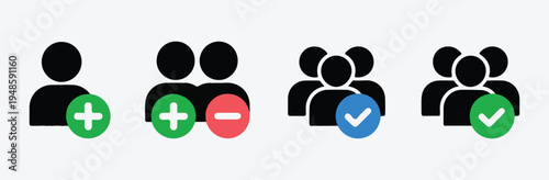 User icons with add remove and checkmark symbols representing user management actions