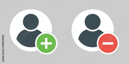 User profile icons with add and remove buttons on white circles over gray background