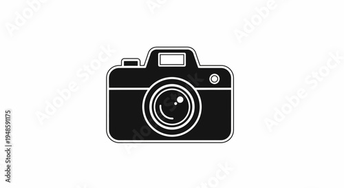 Black and white camera icon, simple graphic representation of a vintage camera