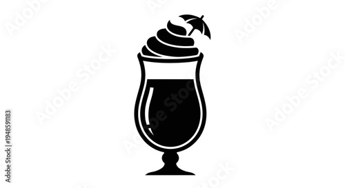 Black and white icon of a cocktail with whipped cream and umbrella