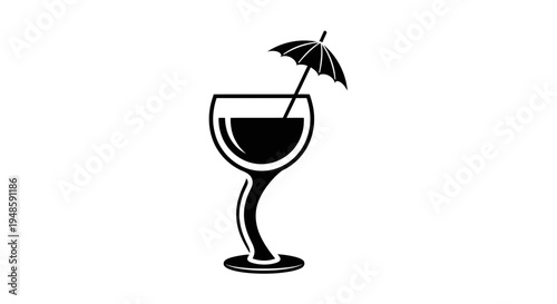 Black and White Icon of a Cocktail with Umbrella
