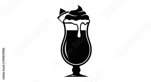 Black and white icon of a cocktail with whipped cream and a garnish