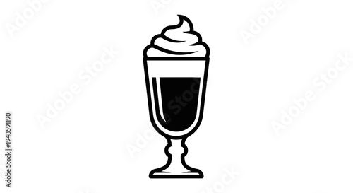 Black and white icon of a coffee drink with whipped cream in a glass