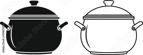 Cooking Pot Icon Set Black and White Design Vector