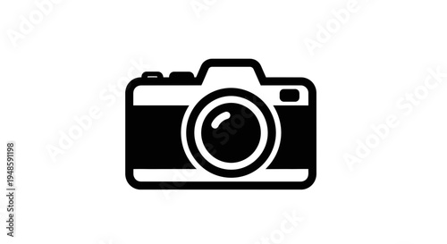 Black and white icon of a modern digital camera, representing photography and creativity.