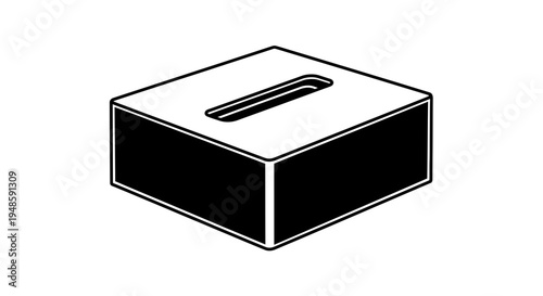 Black donation box with slot for money, isometric view, simple icon, isolated on white background