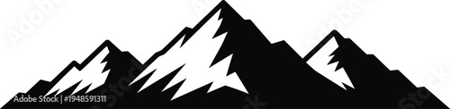 Mountain range silhouette with jagged peaks and snow highlights isolated on white background vector illustration for outdoor adventure logo design