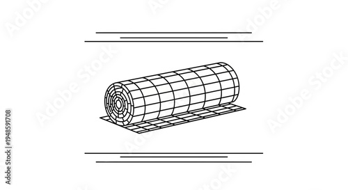 3D Wireframe Cylinder Roll with Grid Texture