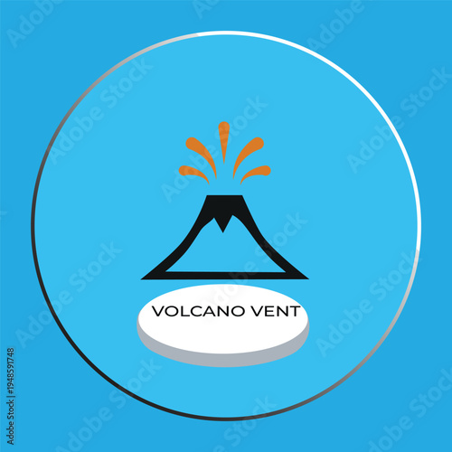 Volcano Vent Icon Illustration with Lava Eruption on Blue Background