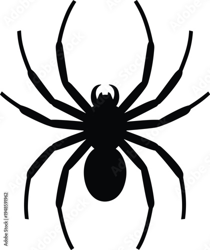 Spider silhouette with eight long legs and large abdomen isolated on white background vector illustration for Halloween decoration or pest control service logo design