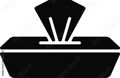 Wet wipe or tissue box silhouette with paper towel being pulled out isolated on white background vector illustration for hygiene cleaning or healthcare product logo design