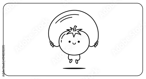 Cute Tomato Character Jumping Rope, Healthy Lifestyle, Fun Exercise, Vector Art