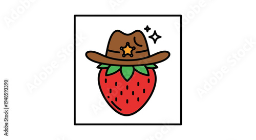 Cute Strawberry Cowboy Hat Icon - Funny Fruit Character