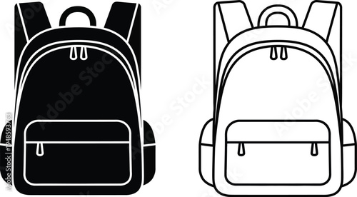 Backpack Icon Set Solid and Outline Vector Vector