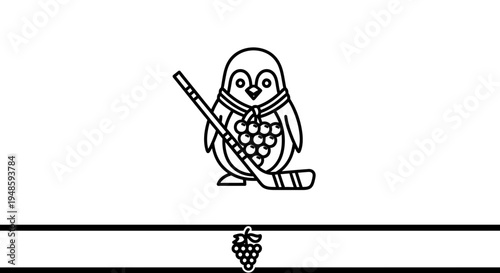 Cute Penguin Hockey Player with Grapes Icon