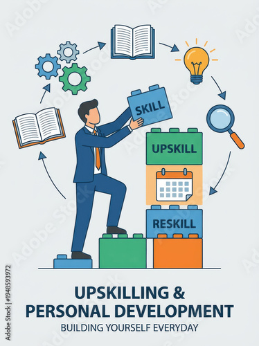 Upskill reskill training growth improvement leadership skill success career employee development business concept upskill reskill training growth improvement Upskilling and skill development growth