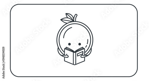 Cute orange character reading a book, learning, education, knowledge, funny cartoon