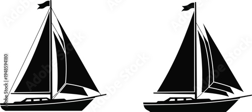 Sailboat Silhouette Icon Set Vector Illustration Vector