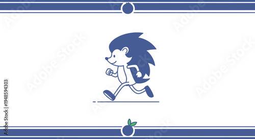 Cute Hedgehog Running Fast, Cartoon Character, Blue and White, Simple Animation Style