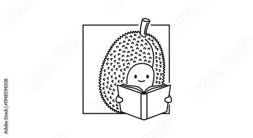 Cute Jackfruit Character Reading a Book, Educational Concept