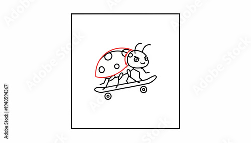 Cute Ladybug Riding a Skateboard, Cartoon Style, Fun and Playful