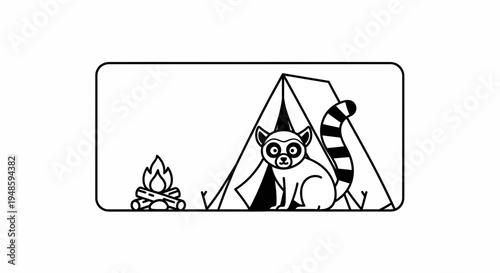 Cute Lemur Camping with Tent and Campfire Illustration