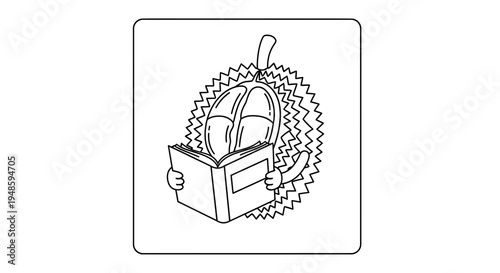 Cute Durian Character Reading a Book, Educational Concept