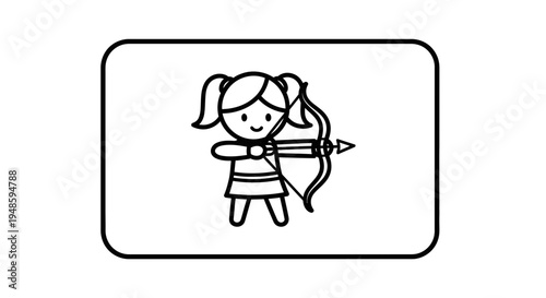 Cute Girl Archer Icon, Sagittarius Zodiac Sign, Archery Symbol, Vector Illustration