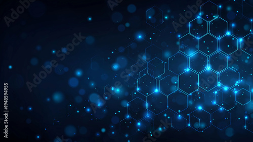 科学技術イメージ｜テクノロジーとネットワークを連想させるヘキサゴンの抽象的背景