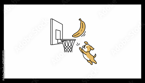 Cute dog playing basketball with banana