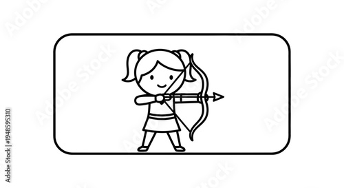 Cute Cartoon Girl Archer Aiming Bow and Arrow, Zodiac Sagittarius Symbol