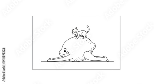 Cute Cartoon Lemon Doing Yoga Pose with a Cat on its Back