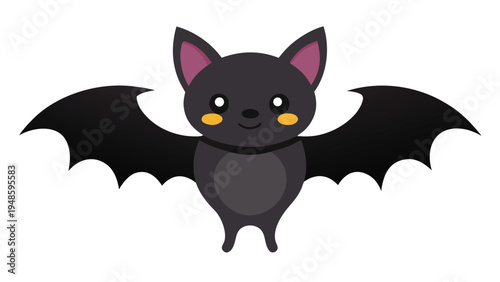 A dark grey cartoon bat character with solid black wings and orange cheeks standing with wings open wide on a solid white background.