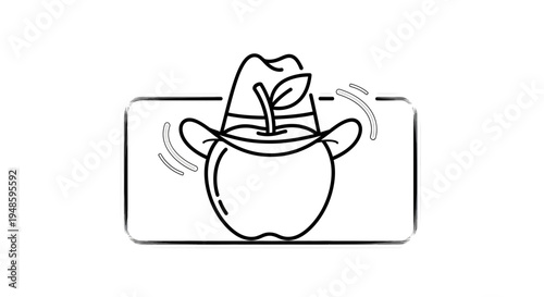 Apple Wearing Cowboy Hat, Fun Fruit Character, Cartoon Style