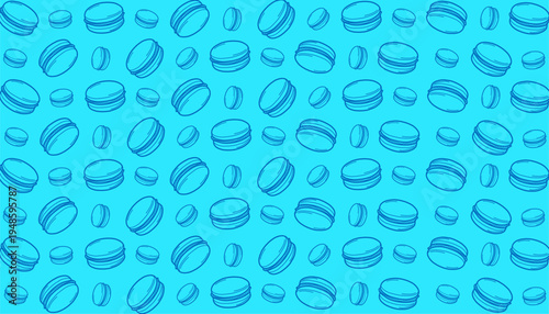 Macaron Seamless Pattern. French Dessert Illustration. Handdrawn Sweet Pastry. Repeating Bakery Background. Decorative Packaging Textile Design.