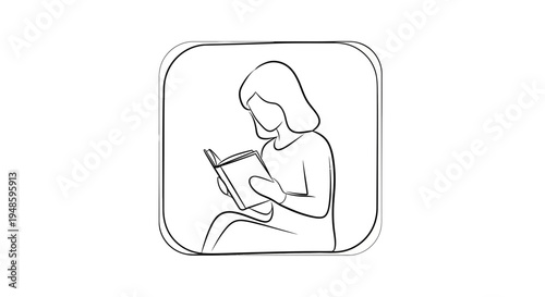 Simple Line Drawing of a Person Reading a Book