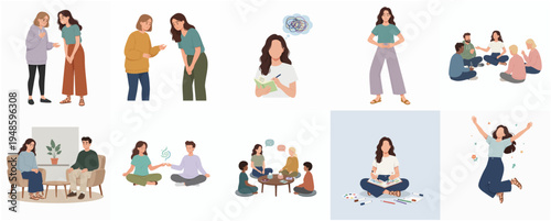 Minimalist Illustration of People in Therapy and Counseling Session Concept