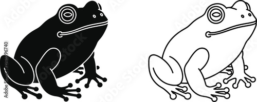 Minimalist Frog Silhouette and Outline Vector Icon Vector