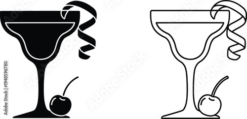 Margarita Cocktail Glass Icon Set Vector