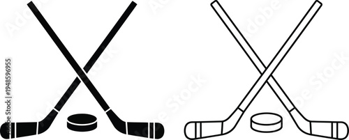Crossed Hockey Sticks And Puck Icon Set Vector