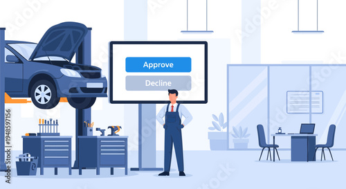 Mechanic Approving Car Repair on Digital Screen.